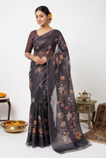 Floral Print Tissue Purple Saree