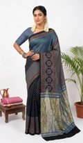 Ajrak Block Print Modal Silk Indigo Saree