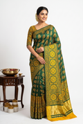 Ajrak Print Silk Green Saree
