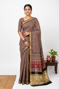 Ajrak Print Modal Silk Chiku Saree