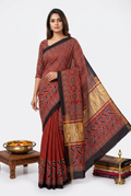 Ajrak Print Modal Silk Red Saree