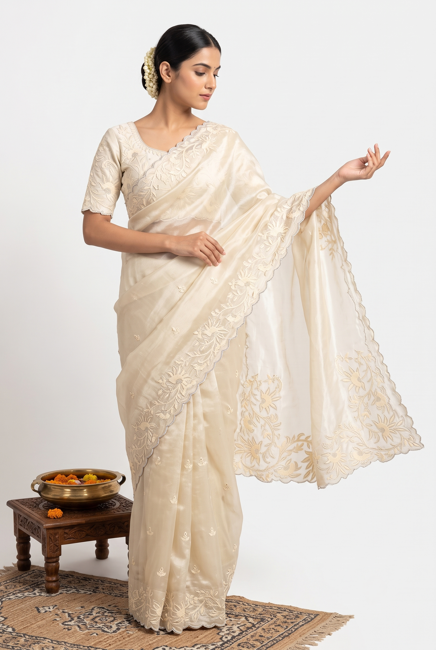 Designer Tissue Cream Saree