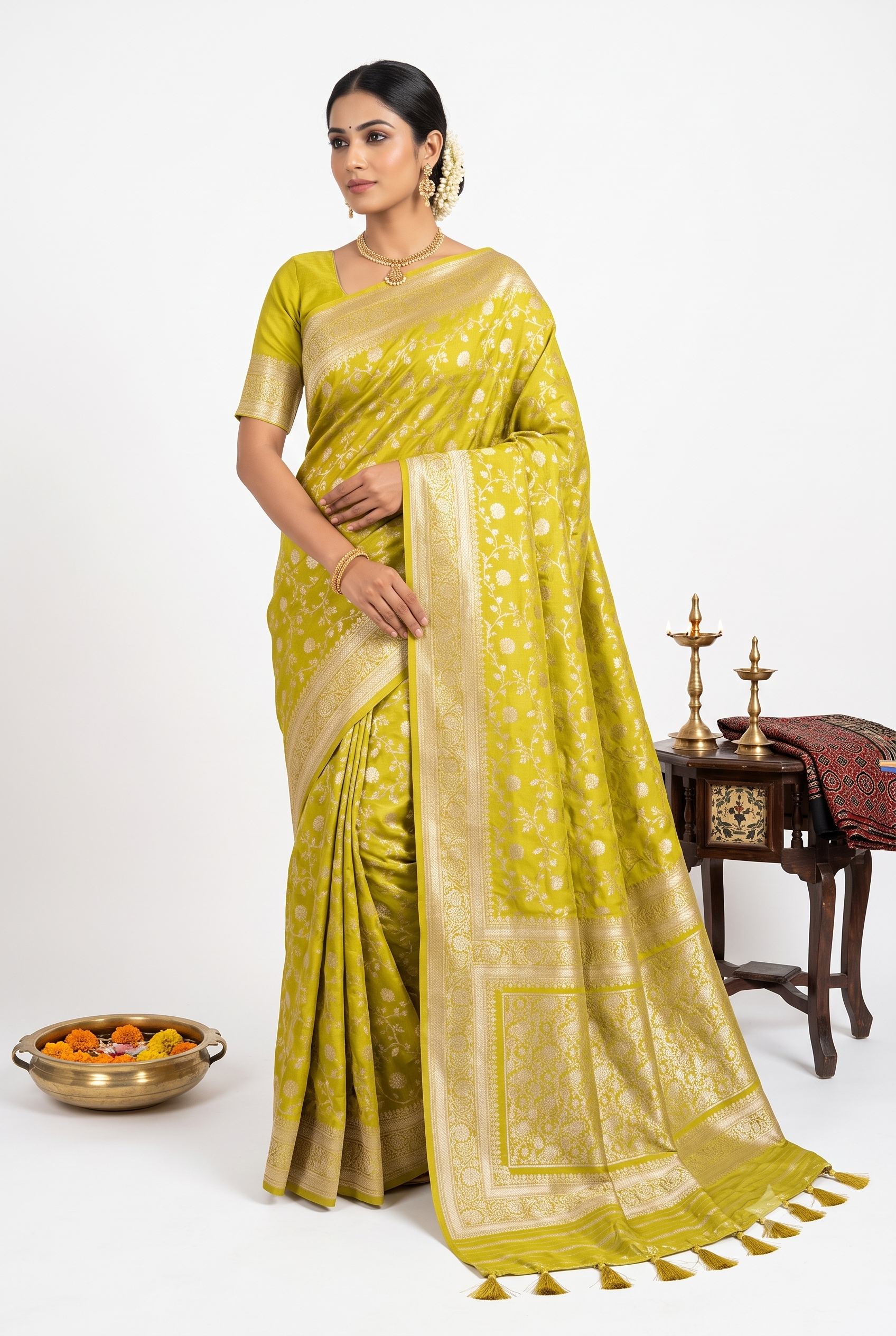 Banarasi Silk Lime Green Saree
