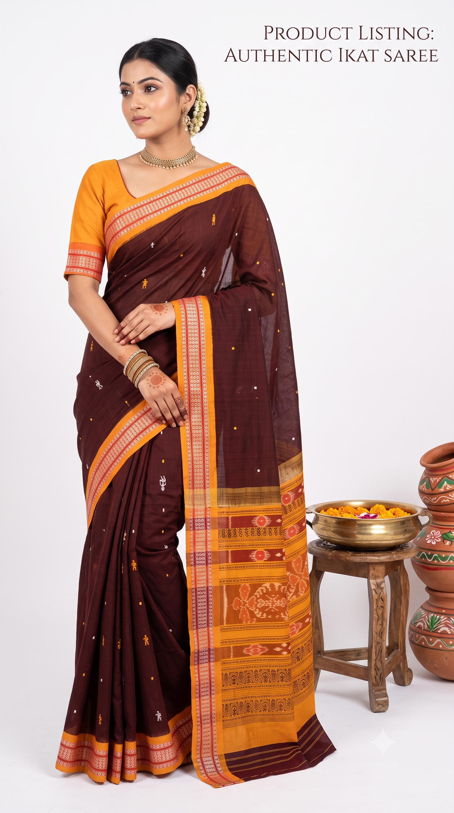 Sambalpuri Cotton Brown Saree
