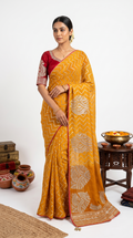 Bandhej Bandhani Silk Yellow Saree