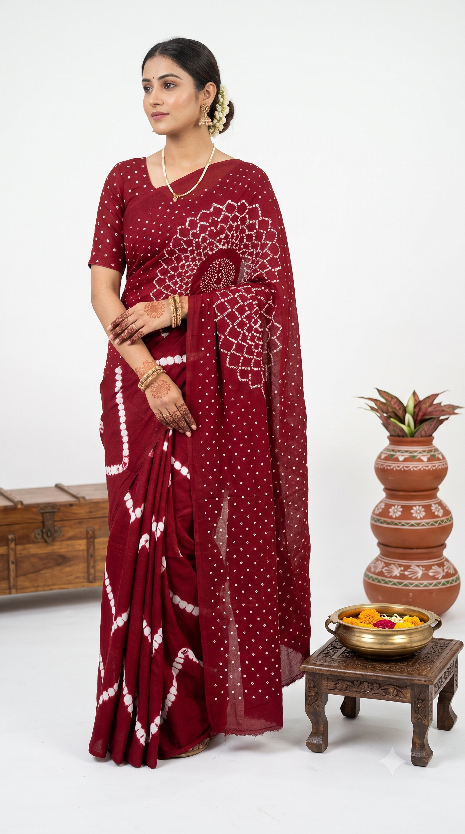 Bandhani Modal Silk Maroon Saree
