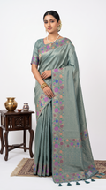 Handloom Tissue Sea Green Saree