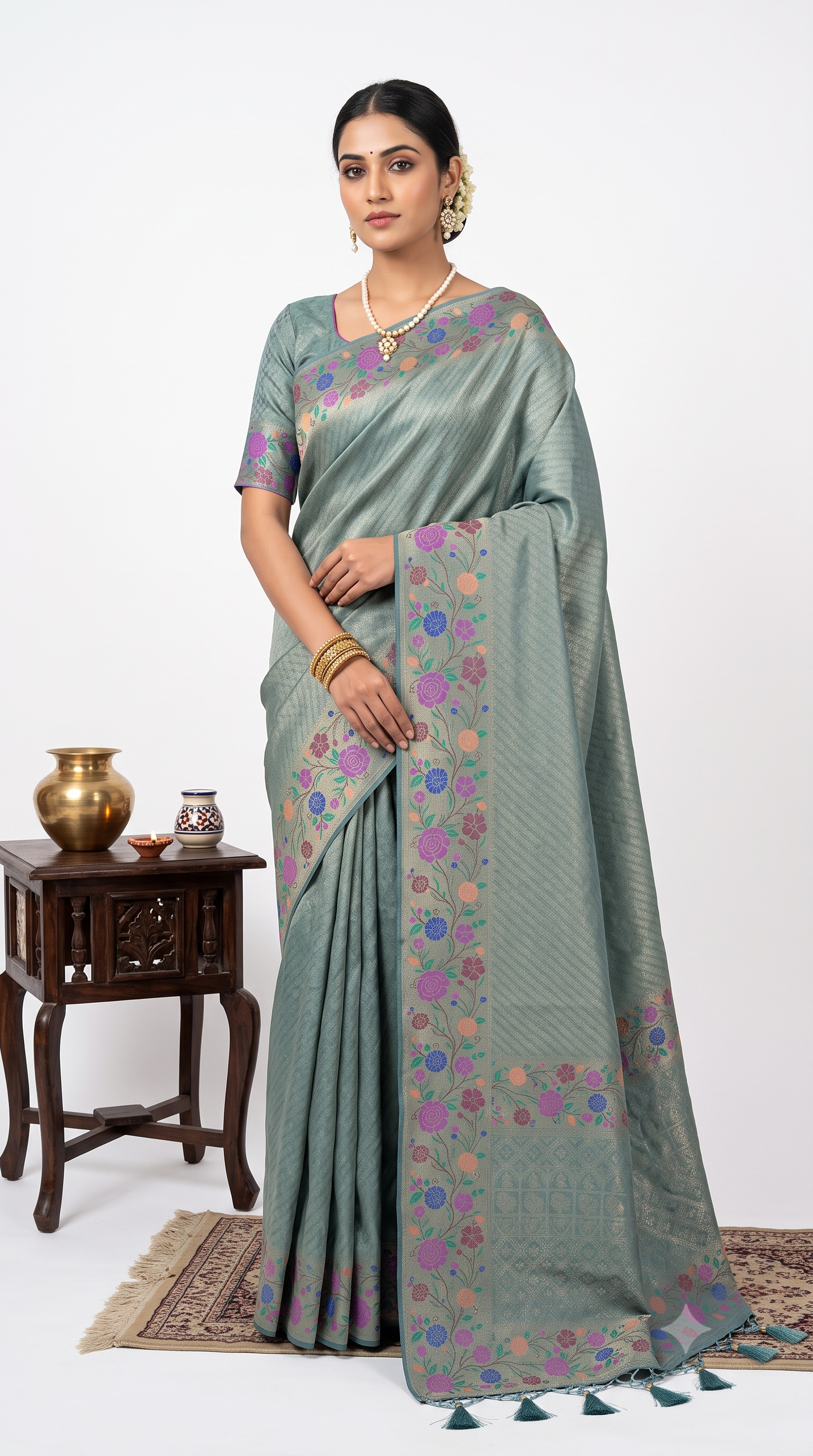 Handloom Tissue Sea Green Saree