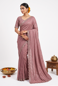 Designer Satin Onion Pink Saree