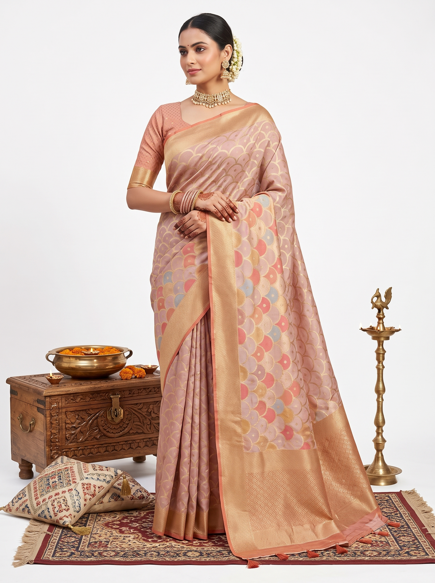 Banarasi Rangkat Katan Silk Pink Saree