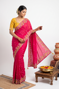 Pitta Work Organza Pink Saree