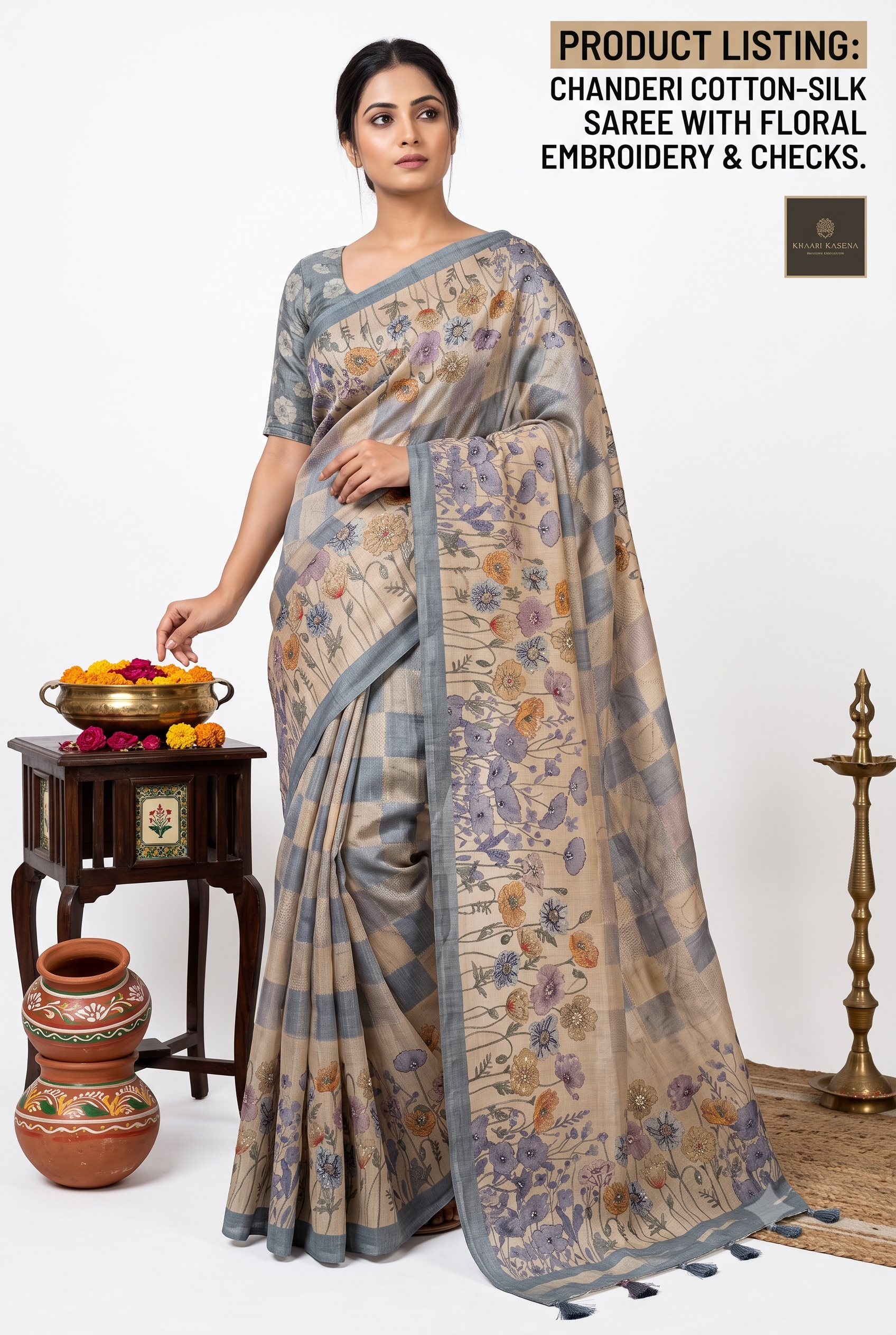 Embroidery Thread Work Posh Bage Saree