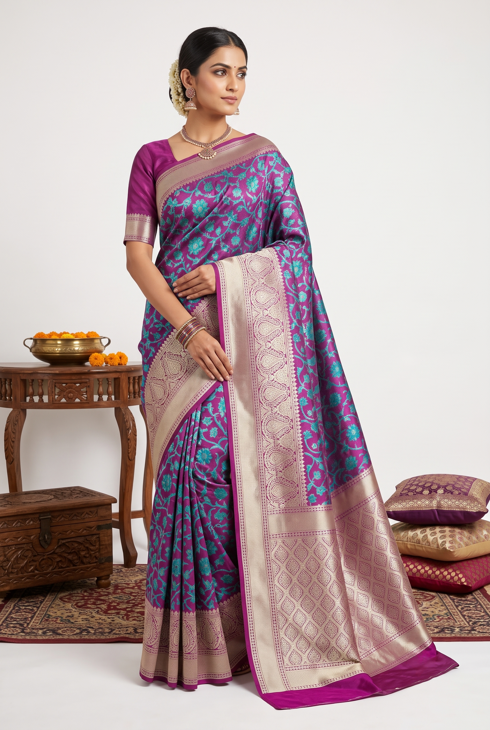 Banarasi Katan Silk Purple Saree