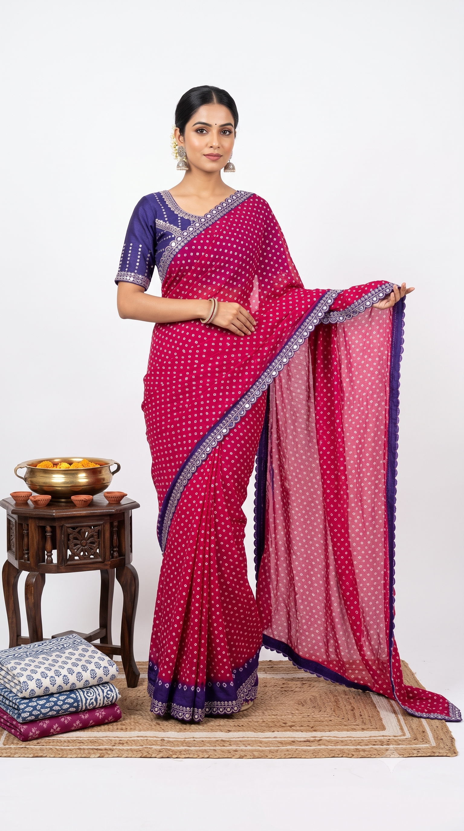Bandhej Print Semi Georgette Tometo Red Saree