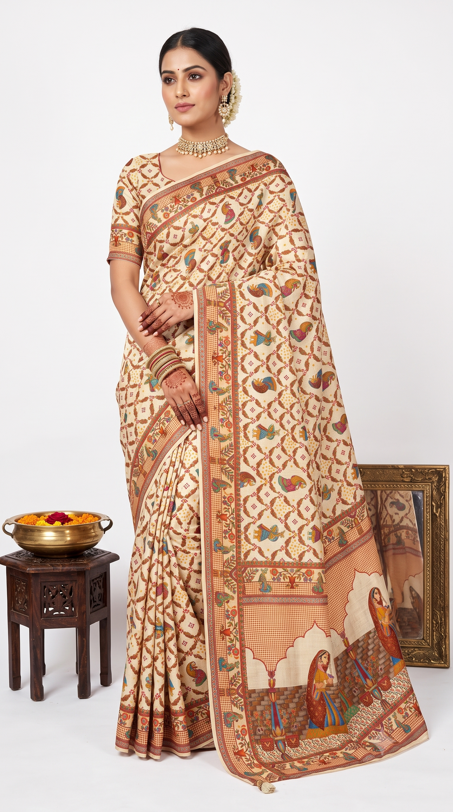 Rajwadi Satin Beige Saree