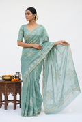 Designer Linen Shimmer Sea Green Saree