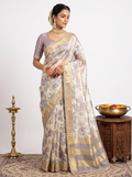 Floral Print Crape Purple Saree