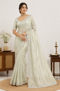 Designer Lace HO Silk Pista Green Saree