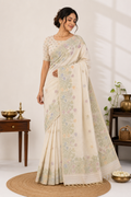 Floral Embroidery Jamdani Beige Saree