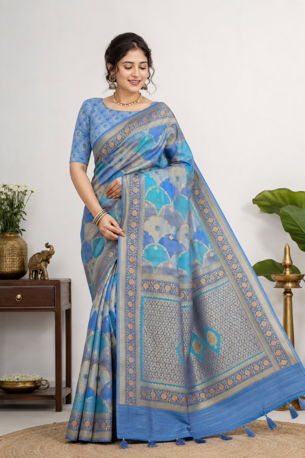 Banarasi Rangkat Katan Silk Blue Saree