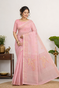 Designer Embroidery Crush Baby Pink Saree