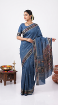 Ikkat Art Silk Blue Saree