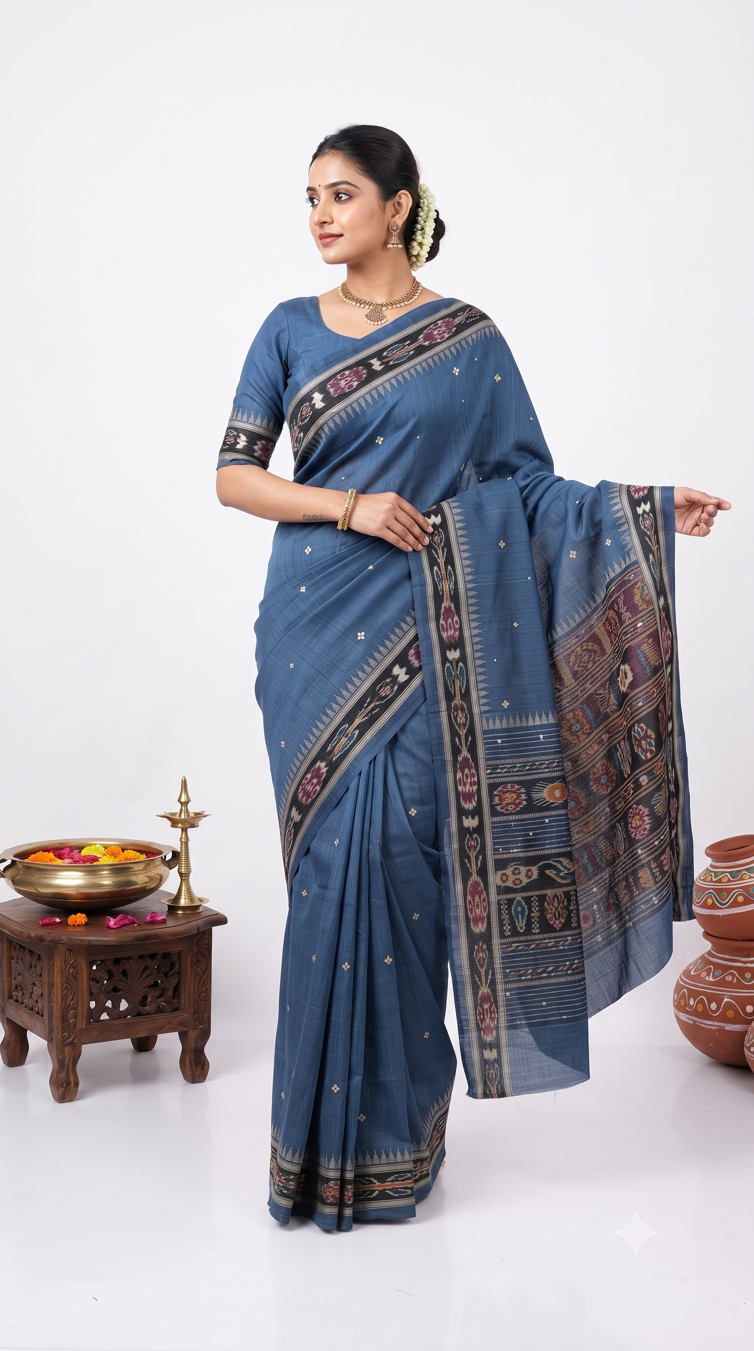 Ikkat Art Silk Blue Saree