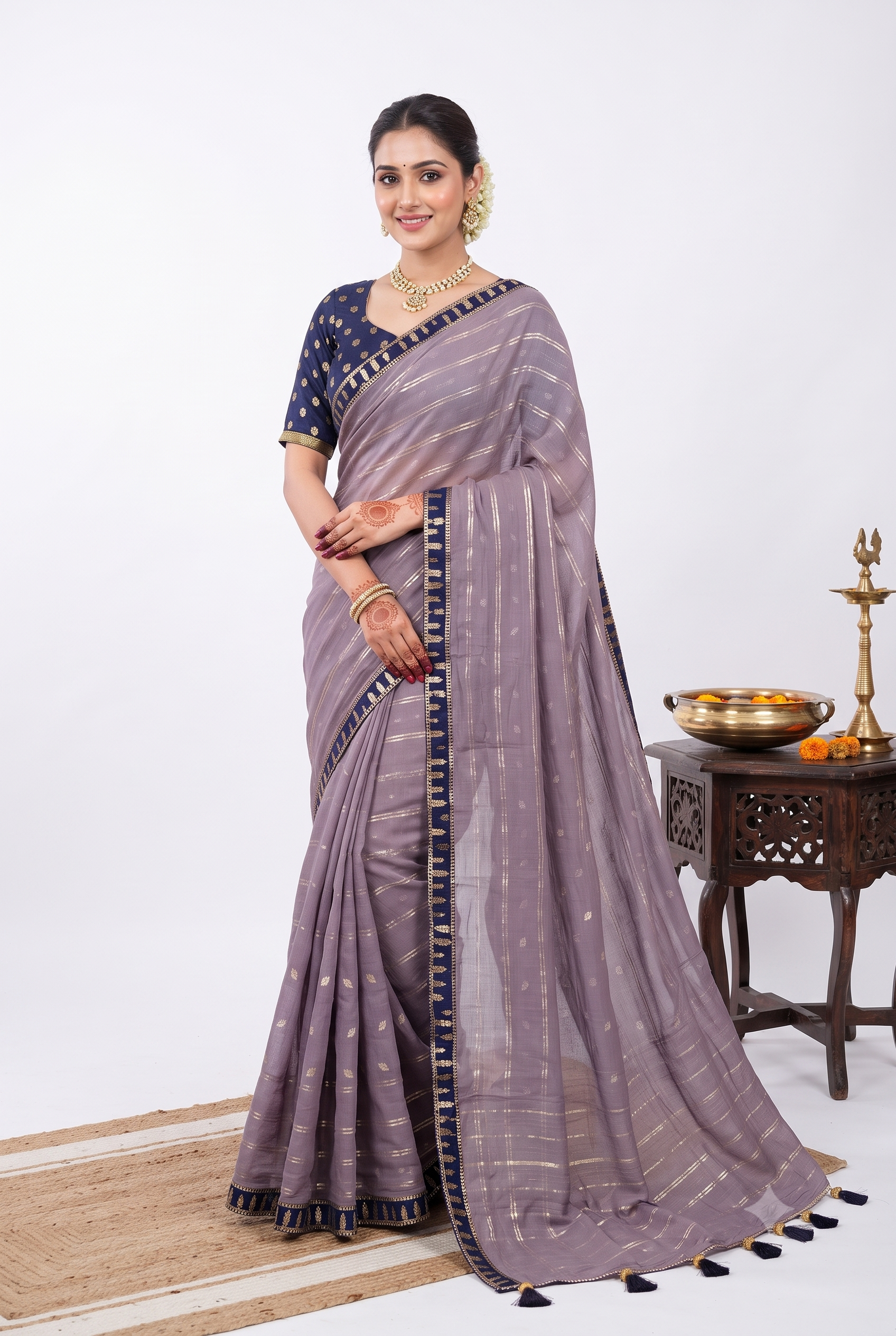 Designer Dupian Silk Purple Saree