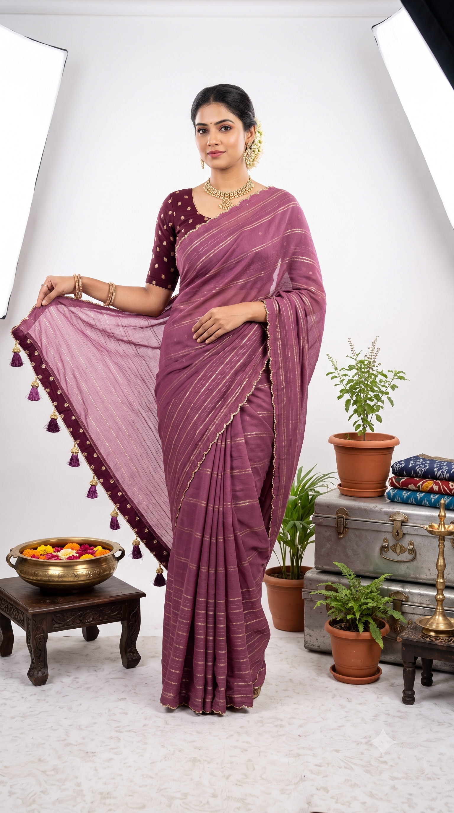 Designer Dupian Silk Onion Pink Saree