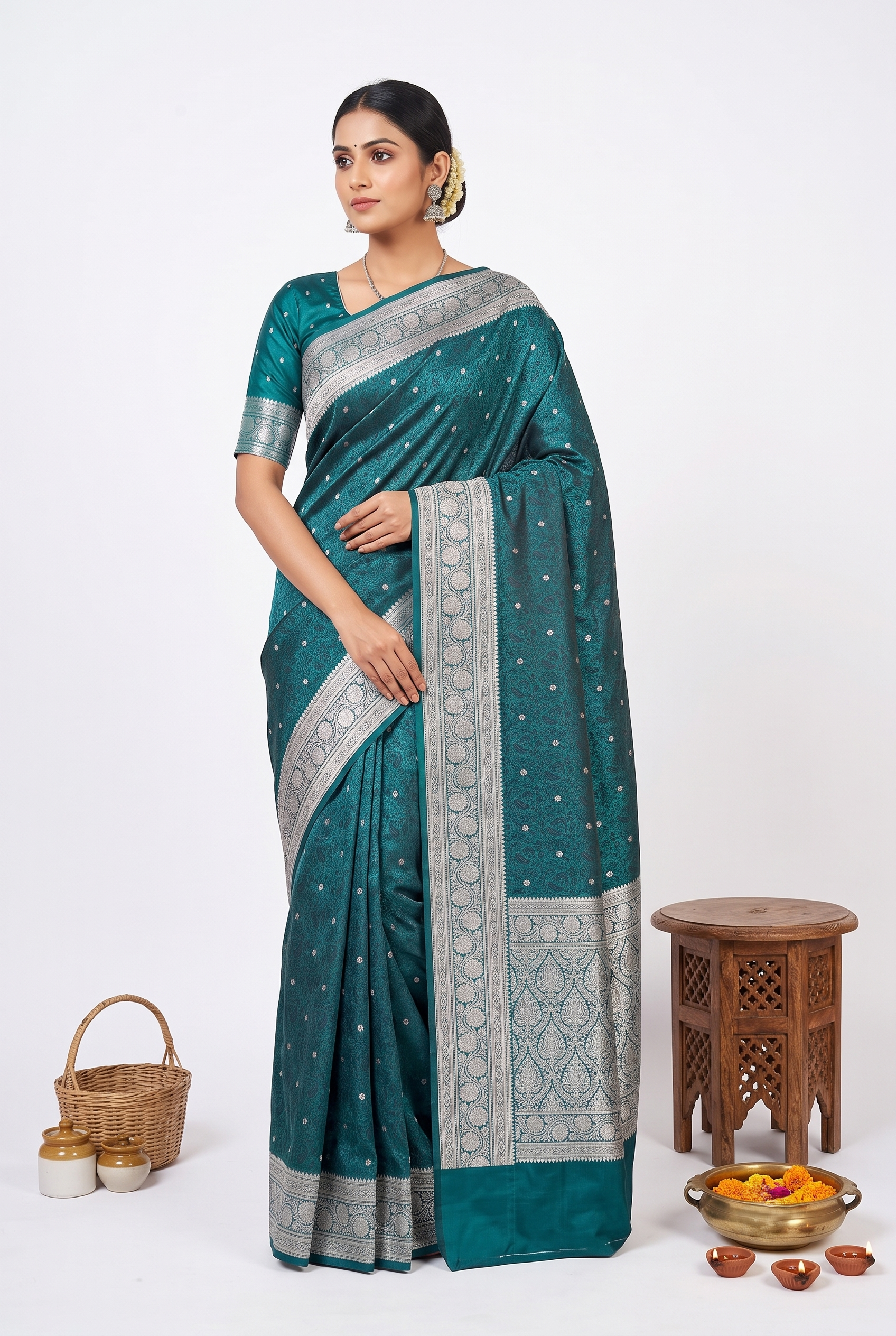 Banarasi Pure Katan Sea Green Saree
