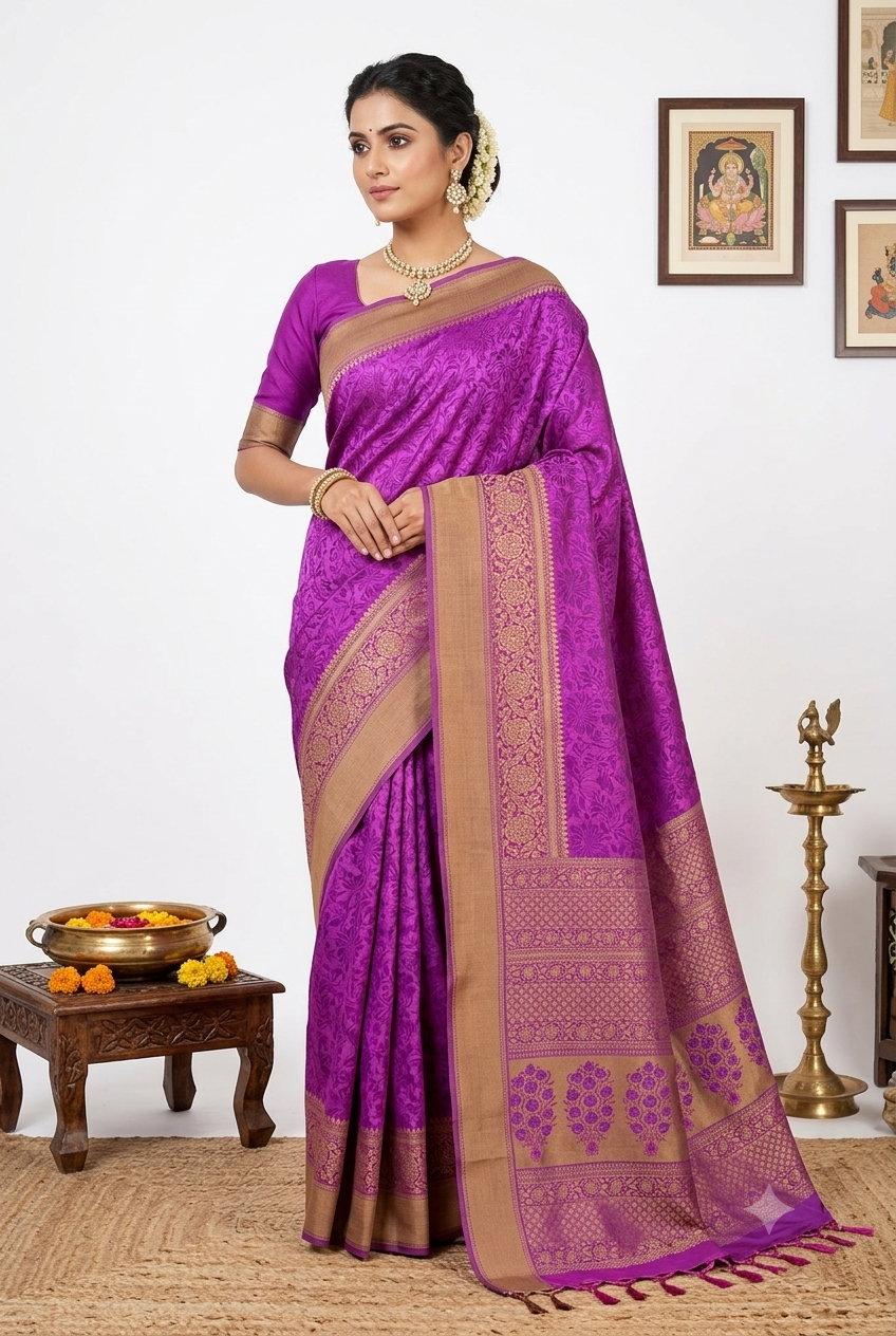 Dharmavaram Silk Purple Saree
