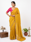 Designer Satin Yellow Saree