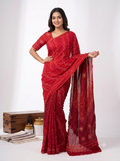 Tie And Die Bandhej Work Georgette Red Saree