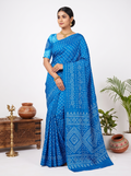 Tie And Die Bandhej Work Georgette Blue Saree