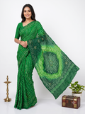 Tie And Die Bandhej Work Georgette Green Saree
