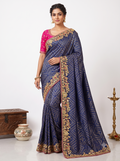 Zardosi Work Bandhani Print Satin Blue Saree