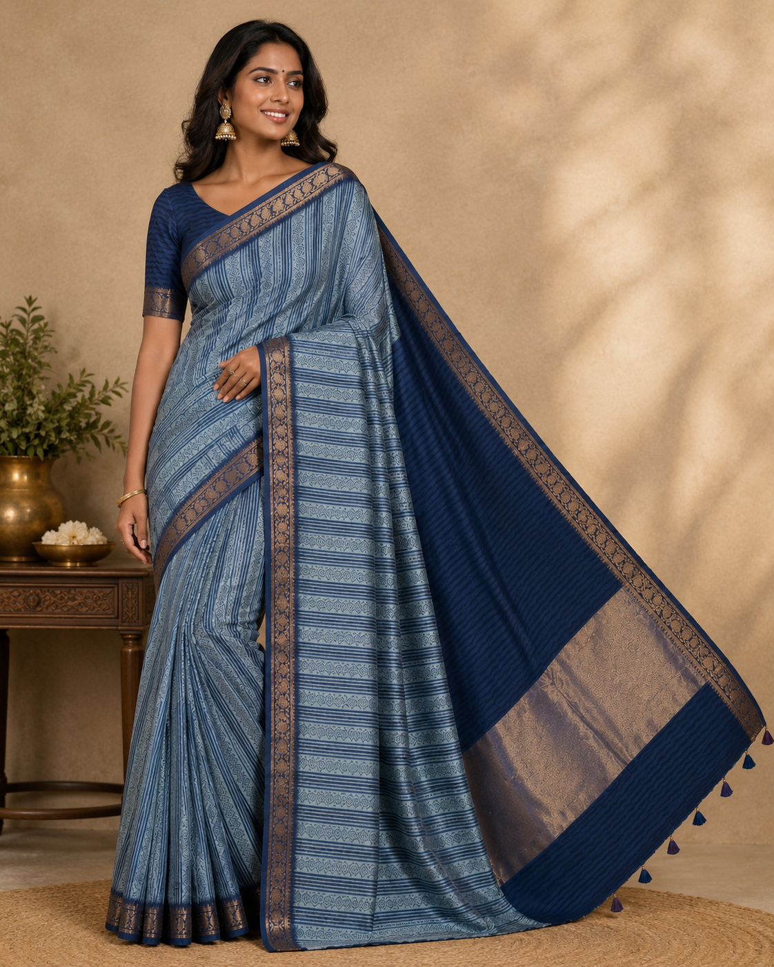 Chanderi Silk Saree Indigo